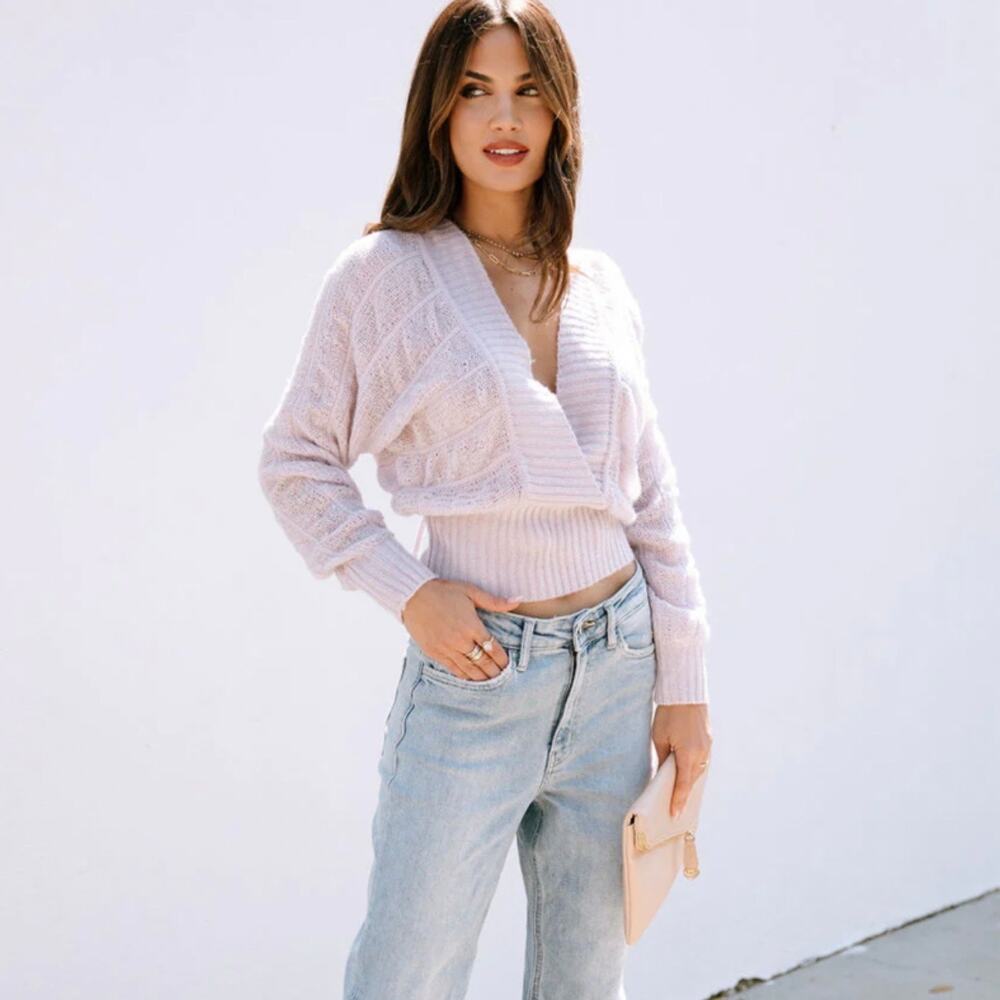 VICI Farrah Knit Lace Up Back Sweater Lavender Small S